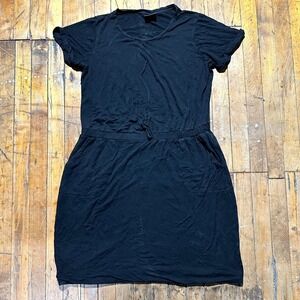 32 Degrees Cool T Shirt Dress Womens XL Black Solid Cool Soft Lux‎ Ruched Waist